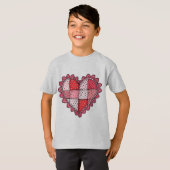 Valentijnsdag Doodle Kunststijl Patchwork Hart Kin T-shirt (Voorkant volledig)