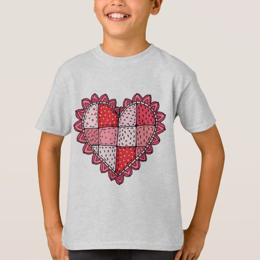 Valentijnsdag Doodle Kunststijl Patchwork Hart Kin T-shirt (Voorkant)
