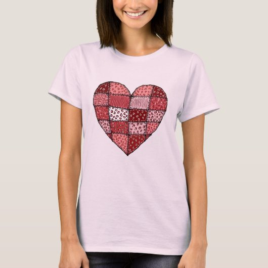 Valentijnsdag Doodle Kunststijl Patchwork Hart T-shirt (Voorkant)