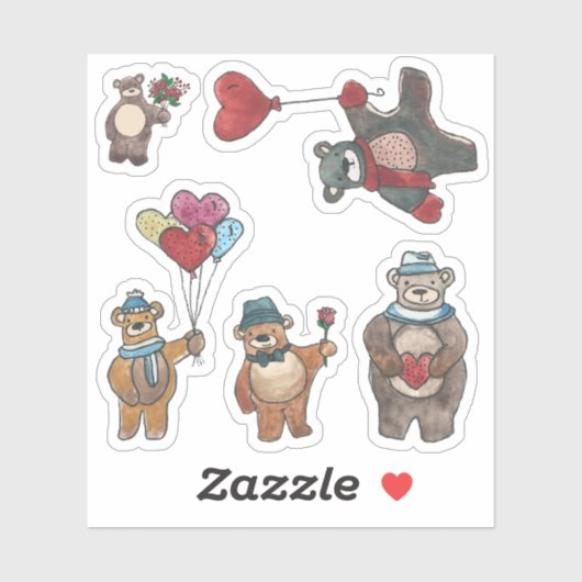 Valentijnsdag Doodle Teddy Bears Set Sticker (Vel)