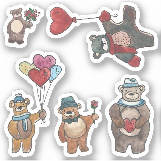 Valentijnsdag Doodle Teddy Bears Set Sticker (Voorkant)