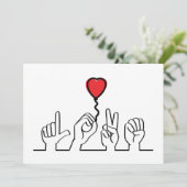 Valentijnsdag. Doof, gebarentaal love - liefde. Bedankkaart (Staand voorkant)