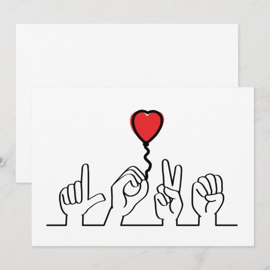 Valentijnsdag. Doof, gebarentaal love - liefde. Bedankkaart (Voorkant / Achterkant)