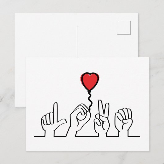 Valentijnsdag. Doof, gebarentaal love - liefde. Briefkaart (Voorkant / Achterkant)