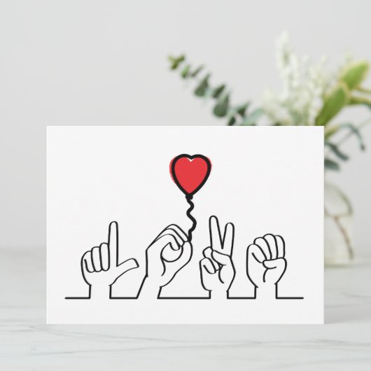 Valentijnsdag. Doof, gebarentaal love - liefde. Kaart (Staand voorkant)