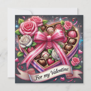 Valentijnsdag Doos met Chocolade en Rozen Feestdagenkaart