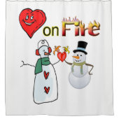 Valentijnsdag douchegordijn, hart vuur sneeuwman douchegordijn (Voorkant)