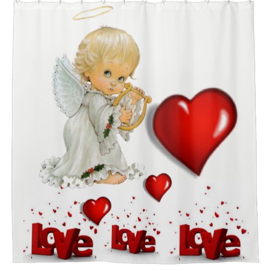 Valentijnsdag douchegordijn, liefde, engel douchegordijn (Voorkant)