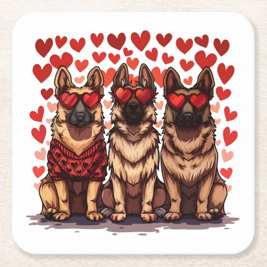 Valentijnsdag Duitse herdershonden Kartonnen Onderzetters (Voorkant)