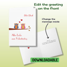 Valentijnsdag duitse schattige uil Holiday Kaart