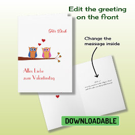 Valentijnsdag duitse schattige uil Holiday Kaart