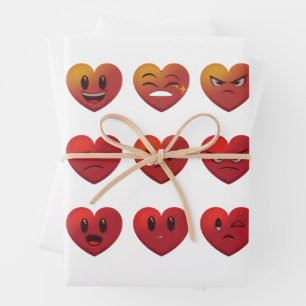 Valentijnsdag Dwaze Gezichten Harten Grappig Inpakpapier Vel