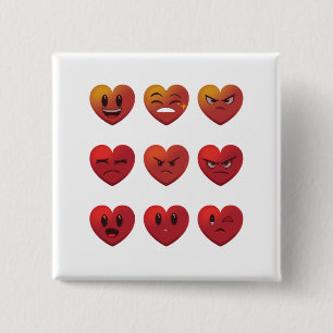 Valentijnsdag Dwaze Gezichten Harten Grappig Vierkante Button 5,1 Cm