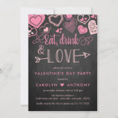Valentijnsdag Eat, Drink & Love Party Kaart (Voorkant)