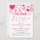 Valentijnsdag Eat, Drink & Love Party Kaart (Voorkant)