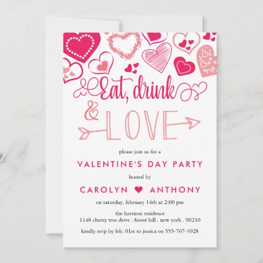 Valentijnsdag Eat, Drink & Love Party Kaart (Voorkant)