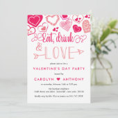Valentijnsdag Eat, Drink & Love Party Kaart (Staand voorkant)