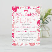 Valentijnsdag Eat, Drink & Love Party Kaart (Staand voorkant)