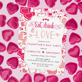 Valentijnsdag Eat, Drink & Love Party Kaart