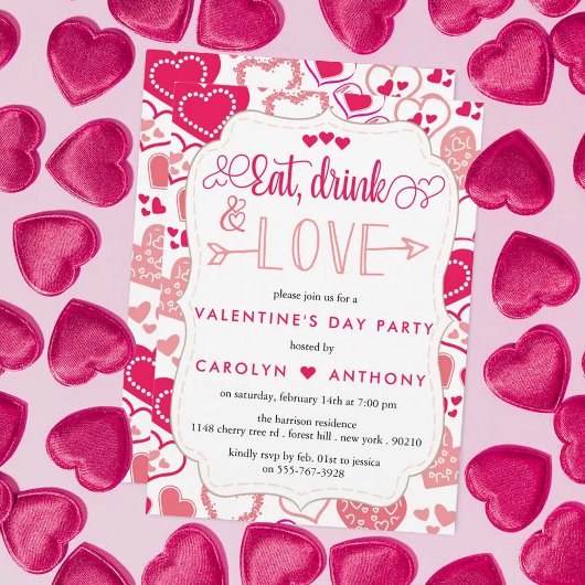 Valentijnsdag Eat, Drink & Love Party Kaart