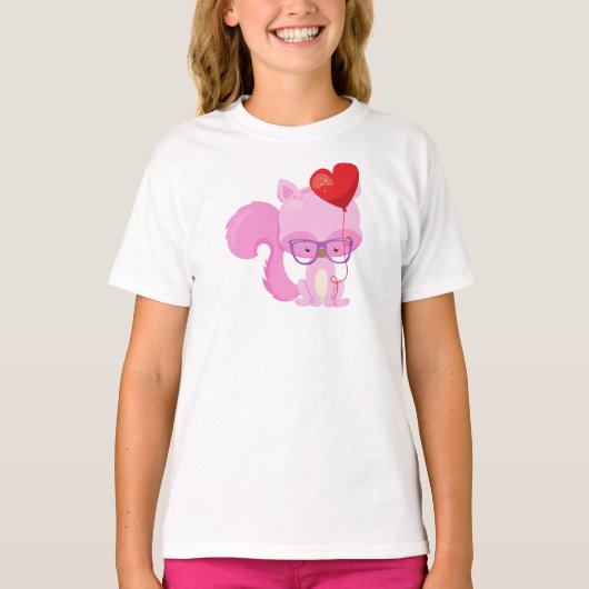 Valentijnsdag eekhoorn, roze eekhoorn, bril t-shirt (Voorkant)