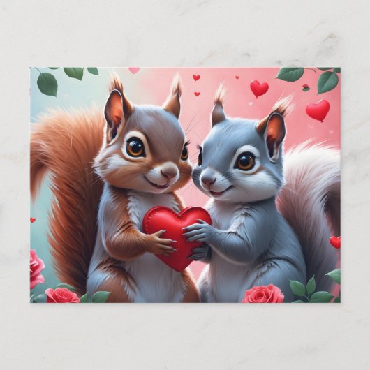 Valentijnsdag Eekhoorns met Hart Feestdagenkaart (Voorkant)