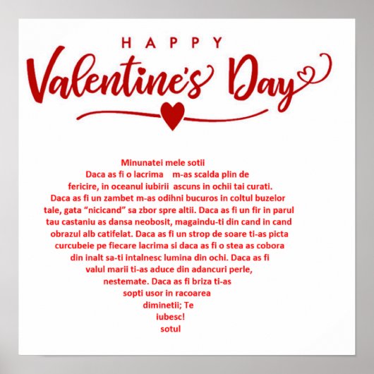 Valentijnsdag, een Roemeens gedicht hartvormig Poster (Voorkant)
