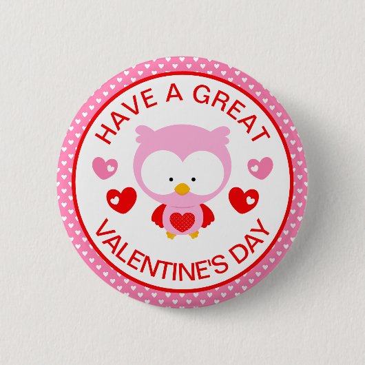 Valentijnsdag eetbaar in Cute Pink Owl en Hearts Ronde Button 5,7 Cm (Voorkant)