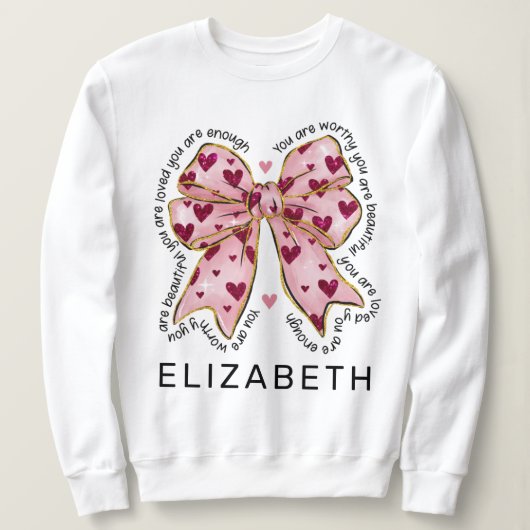 Valentijnsdag Elegant Roze Hart Coquette Bow Trui (Design voorkant)