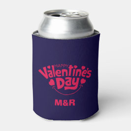 Valentijnsdag elegante blauwe roze gepersonaliseer blikjeskoeler