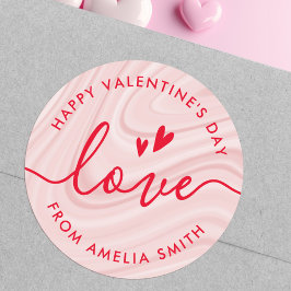 Valentijnsdag elegante script roze en rood ronde sticker
