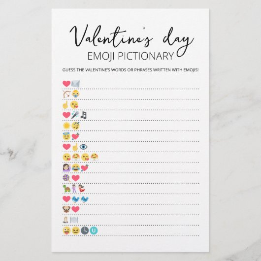 Valentijnsdag Emoji Pictionary game met Answers (Voorkant)