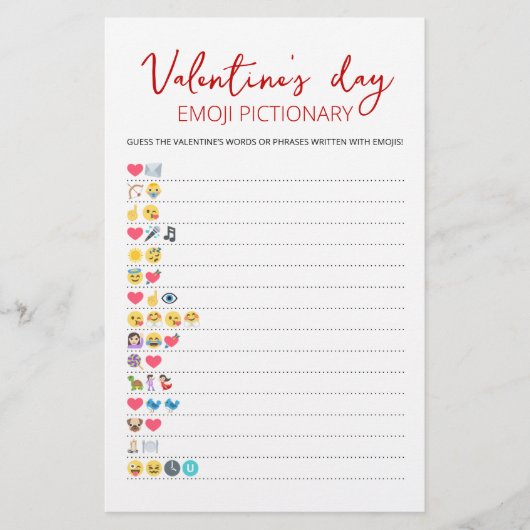 Valentijnsdag Emoji Pictionary game met Answers (Voorkant)