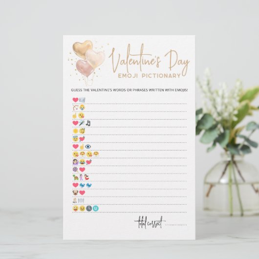 Valentijnsdag Emoji Pictionary game met Answers (Staand voorkant)