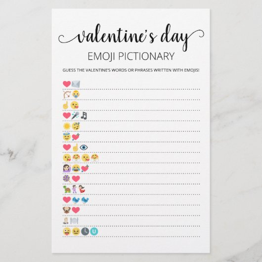 Valentijnsdag Emoji Pictionary game met Answers (Voorkant)