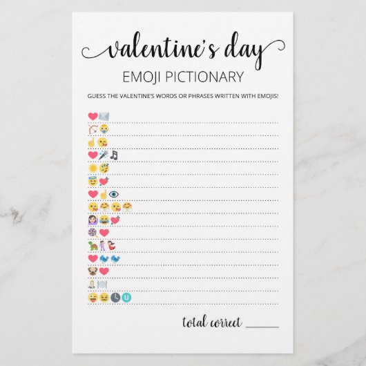 Valentijnsdag Emoji Pictionary spel met Antwoorden (Voorkant)