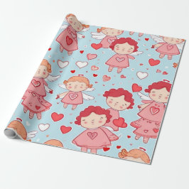 Valentijnsdag engelen & harten inpakpapier
