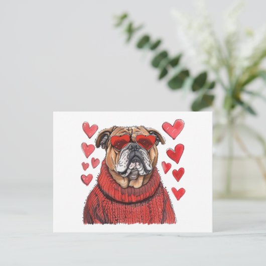 Valentijnsdag Engelse Bulldog Briefkaart (Staand voorkant)