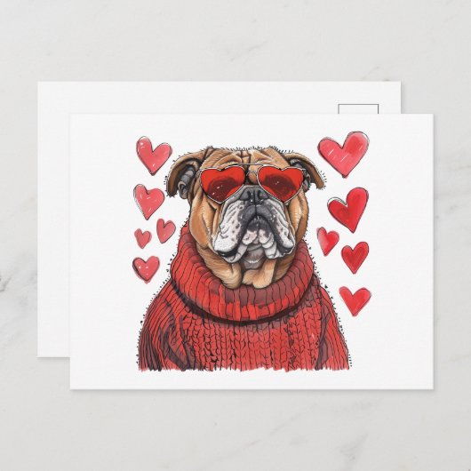 Valentijnsdag Engelse Bulldog Briefkaart (Voorkant / Achterkant)