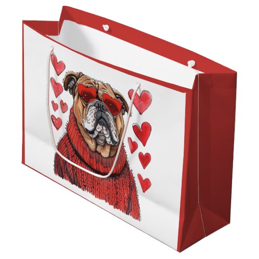 Valentijnsdag Engelse Bulldog Groot Cadeauzakje (Voorkant Gekanteld)
