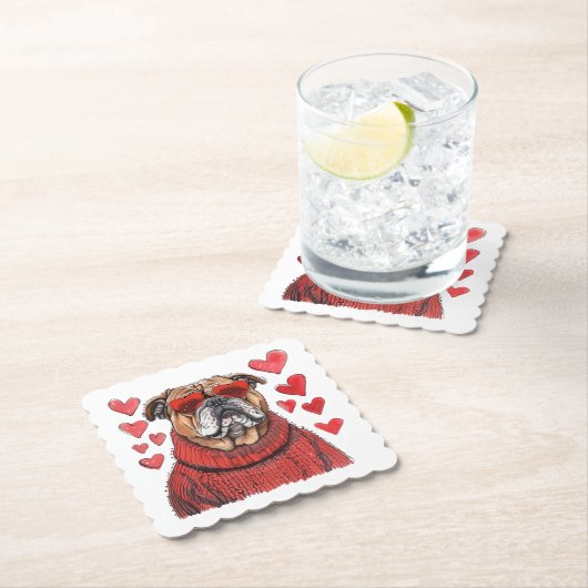 Valentijnsdag Engelse Bulldog Kartonnen Onderzetters (Insitu)