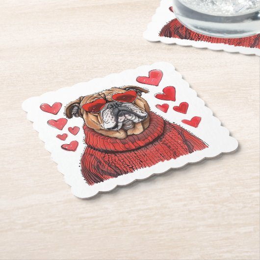Valentijnsdag Engelse Bulldog Kartonnen Onderzetters (Gebogen)
