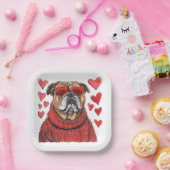 Valentijnsdag Engelse Bulldog Papieren Bordje (Feest)