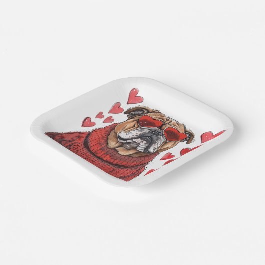 Valentijnsdag Engelse Bulldog Papieren Bordje (Gebogen)