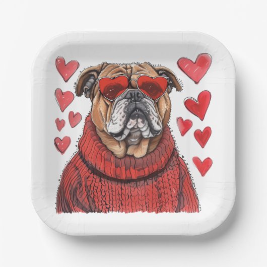 Valentijnsdag Engelse Bulldog Papieren Bordje (Voorkant)
