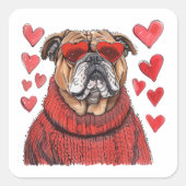 Valentijnsdag Engelse Bulldog Vierkante Sticker (Voorkant)