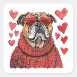 Valentijnsdag Engelse Bulldog Vierkante Sticker