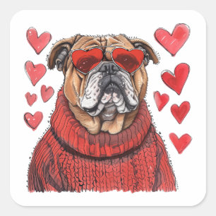 Valentijnsdag Engelse Bulldog Vierkante Sticker