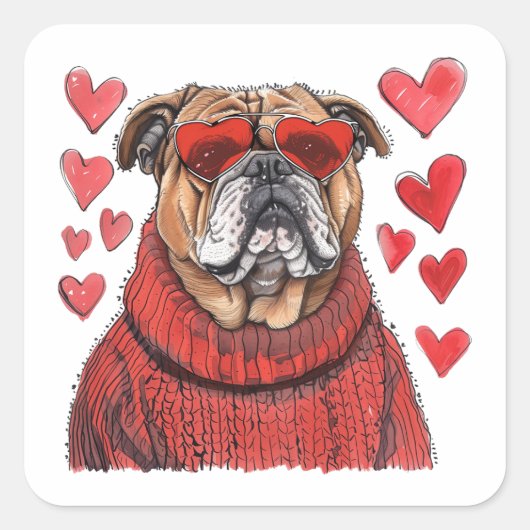 Valentijnsdag Engelse Bulldog Vierkante Sticker (Voorkant)