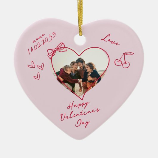 Valentijnsdag Familie Foto Hart Ornament (Voorkant)